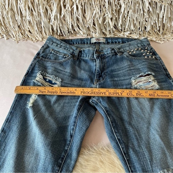 CULTURED REVOLUTION Kennedy Destroyed Jeans 36 Studded American Flag Blue Ripped - Picture 8 of 17
